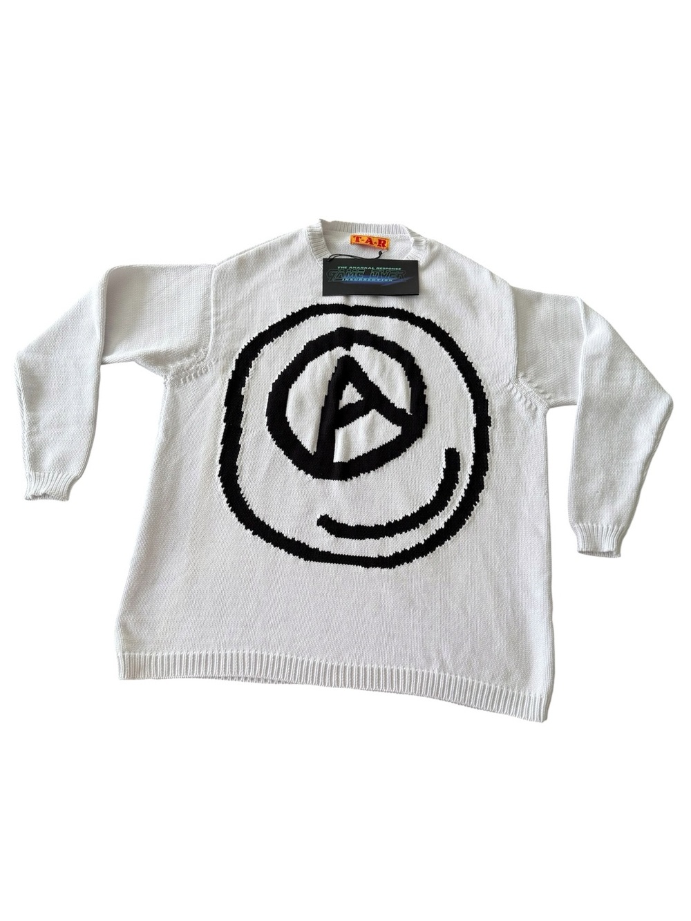 TAR Anarchy Game Over Insurrection Graphic Knit Sweater White Large NWT